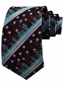 1条男士3.15英寸圣诞领带，高密度提花时尚派对领带，圣诞树领带 - 暗紅綠色 - 查看 2