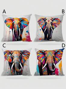 4 Pcs/1 Pc Artistic Colorful Elephant Short Plush Printed Pillowcase, Suitable For Living Room, Bedroom, Sofa, Home Decoration