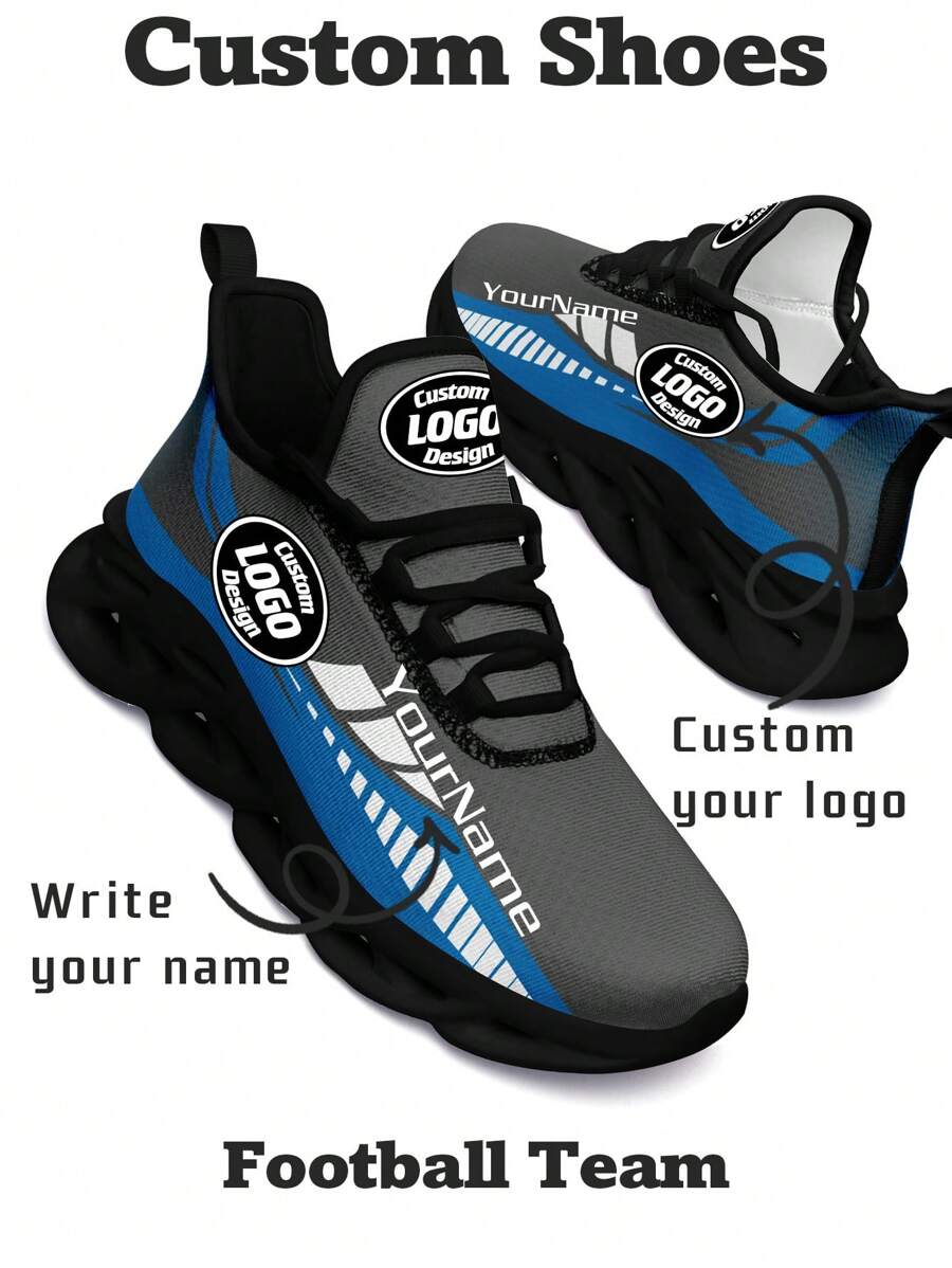 男士底特律足球设计运动鞋，定制徽标定制名称定制轻便舒适软底男士运动鞋，健身训练透气网球鞋送给妈妈/爸爸/她/他/女朋友/男朋友/妻子/丈夫/朋友的独特礼物 - 黑色 - 查看 1