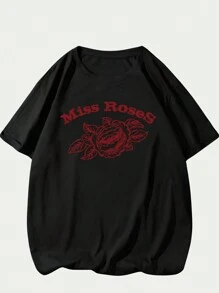 T-Shirt Cotton T-Shirt Floral Style Art Nature Elegant Summer Comfort Soft Printed - màu đen - Xem 1