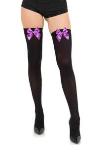 1 par de meias sensuais com laço na coxa, meias pretas e brancas com decoração de laço, meias versáteis da moda para mulheres, adequadas para decorações de festa de Natal, apresentações de palco, cosplay, eventos e festas