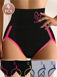MEIYATING Paquete de 4 piezas de ropa interior de mujer de cintura media/alta con diseño de triángulo de colores contrastantes, de ajuste cómodo