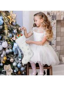 1pc/2pcs/4pcs Cream White Artificial Fur Christmas Stockings, 20 Inches, Soft Thick Fluffy Christmas Stockings With Silver Glitter Snowflake, For Christmas Decorations - White - View 11