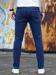 2 Packs Men's Blue Stretch Skinny Jeans Slim Long Casual Pants Washed Light Blue Jeans Solid Color Casual Street Style Fashion Versatile - Multicolor - View 8