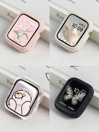 4 Packs Soft Protective Case Compatible With Apple Watch Case 40mm 41mm 45mm 42mm 46mm 44mm Soft-Touch Silicone Protective Case TPU Macaron Candy Colored Shockproof Bumper Case Shock-Absorbing, Scratch-Resistant, And Dust-Proof Cover Lightweight Ultra Thin Silicone Protective Shell Cover Compatible With Apple Watch Apple Watch Cover Series SE 10/9/8/7/6/5/4/3/2/1 With Precise Cutouts And Easy Installation Women Men Transprent/Black/Starlight/Pink
