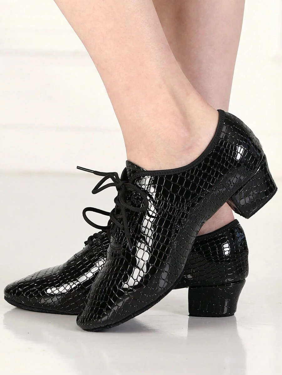 男士系带爵士舞鞋、拉丁舞鞋、皮革舞鞋、黑色平底鞋、男女通用舞鞋