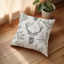 1 件极简主义复古乡村树叶和鹿装饰抱枕套，柔软的桃色天鹅绒面料，单面印花，40*40/45*45/50*50 厘米枕套，圣诞礼物