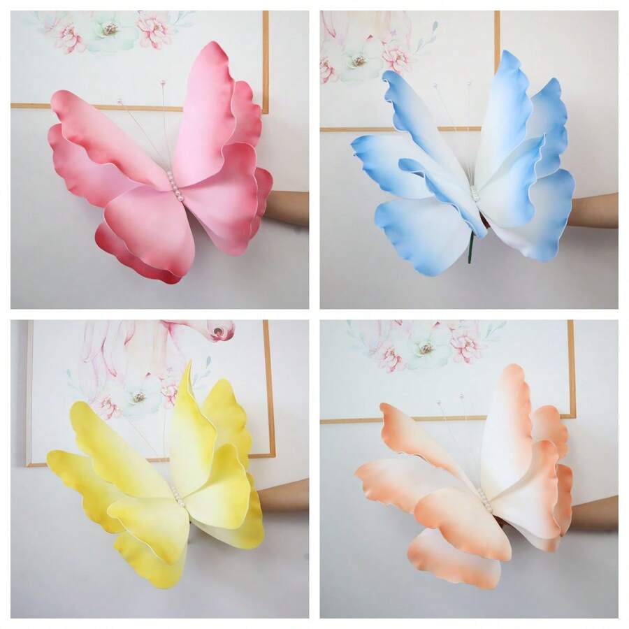 1 pieza Mariposas de seda 3D iridiscentes, acentos decorativos vibrantes: Adornos de boda de malla gigante para sesiones de fotos y celebraciones - Diseños elegantes y realistas para el hogar, fiestas, el Día de San Valentín, regalo