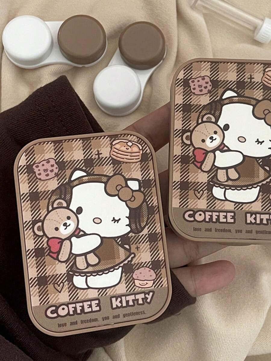 Sanrio Sanrio Hello Kitty Contact Lens Box Autumn And Winter Brown Maillard Sweet And Cute Plaid ...