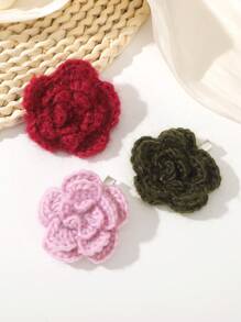 1 件时尚针织花卉发夹，适合日常佩戴 - 彩色 - 查看 3