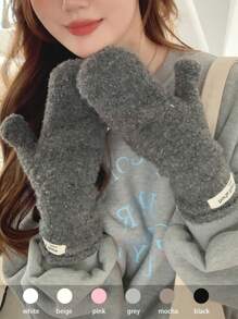 1 Pair Women's Warm Knitted Full Finger Gloves, Faux Cashmere Lined, Solid Color, Versatile For Autumn/Winter, Suitable For Riding, Students - Multicolor - View 14