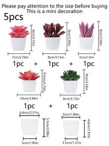 1 Set (5pcs) Artificial Mini Plant Pot Combination (Plastic Material), Home Decor For Living Room, Bedroom, Bathroom, Bookshelf, Cute Party Decoration, Gift - Blue - View 13