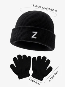 Set de 2 piezas de gorro de punto y guantes suaves, cálidos y a prueba de viento con 26 letras, adecuado para bebés niños y niñas en otoño e invierno