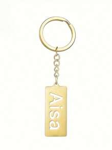 1PC Personalized Gold Plated Stainless Steel Keychain - Rectangular, Customized Pet And Family Names - Ideal Holiday Gift - Multicolor - View 5