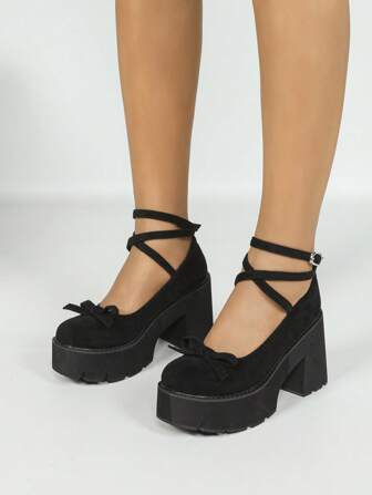 Botas de tobillo con plataforma y tacón alto de moda para mujer, con hebilla, talla grande, punta redonda, tacón de cuña con suela gruesa, cómodas y fáciles de combinar para primavera y otoño