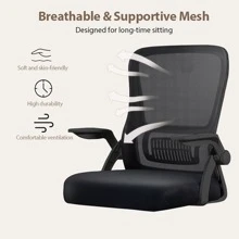 Office Chair, Ergonomic Desk Chair Breathable Mesh Chair Swivel Chair With Flip-Up Arms And Lumbar Support Computer Chair For Home Office - Black - View 3