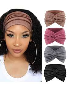 Set da 4 fasce per capelli stile bohémien con stampe, moda donna, fasce per capelli vintage larghe, fasce elastiche sportive/assorbenti per sudore, turbanti, fasce per capelli autunno inverno, accessori per capelli da donna per vacanze e outfit, bandane morbide