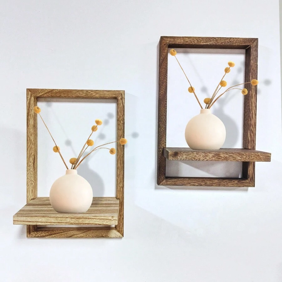 1 件方形浮动搁板，带框墙面装饰搁板，乡村风格浮动搁板装饰储物架，农舍植物悬挂展示艺术装饰储物架，适用于客厅卧室浴室 - 彩色 - 查看 1