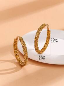 1 件时尚新款大圆圈耳环高级感满钻时尚优雅圆环耳环耳坠耳环 - 快閃鑽圓環耳環 - 查看 7