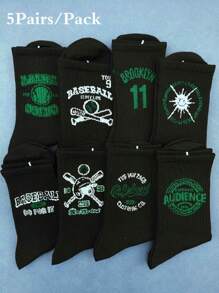 5 Pairs Men's Casual Long Socks, Students Sports Crew Socks, Basketball Socks,Versatile For Daily Wear, Suitable For All Season, Autumn