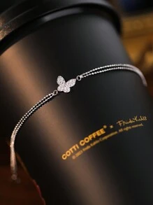 1 件优雅的 S925 纯银蝴蝶水钻双层手链，独特的设计，适合女性/女孩，精致清新的风格，派对/生日礼物 - 銀色 - 查看 9