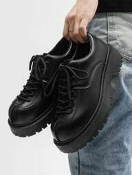Chaussures habillées pour homme à bout rond et semelle épaisse style vintage, chaussures surélevées à lacets, chaussures de soirée mode britannique décontractées à tige basse