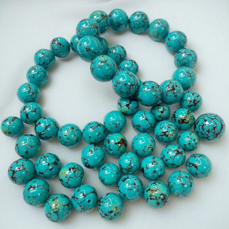 天然绿松石珠子手链，复古绿色，DIY 珠宝配件