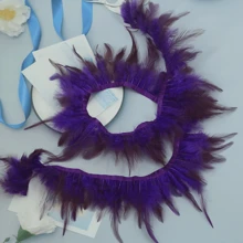 1-Meter Feather Red Tip Rooster Feather Trimmed Fabric Ribbon, Headpiece, Party Decoration, Masquerade Ball, Stage Performance, DIY Craft Supplies
