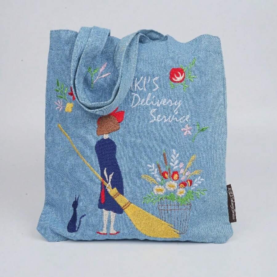 Denim Tote Bag,Black Cat Shopping Bag,Reusable Shoulder Bag,Handmade Fall Winter Bags