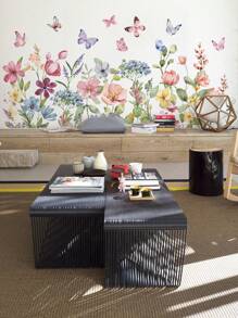 蝴蝶花簇踢脚线装饰自粘贴，贴纸，墙贴，乙烯基贴花用于家庭装饰，春季装饰品让您的家焕然一新，拉玛装饰贴纸礼物生日毕业 - 彩色 - 查看 11