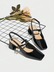 2026 New Elegant Women's High Heel Shoes, Square Toe Thick Heel Slip-On Sandals, Comfortable And Breathable - Black - View 6