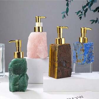 1 颗天然玫瑰石英石用于瓶子装饰，高端天然玉石形状适用于化妆品瓶、洗手液或沐浴露包装（天然石英材料，非人造水晶）