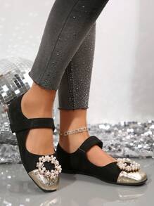 French Style Rhinestone Wedge Heel Vintage Commuter Pumps, Spring Autumn