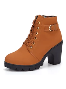 Botas Cortas Y Tacones Gruesos Para Mujer