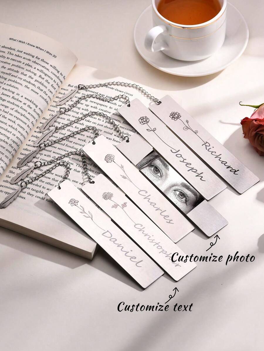 1 件定制激光雕刻生日花不锈钢长书签，个性化雕刻励志口号不锈钢书签，送给同事、同事、团队、读者、学习者、毕业生的感谢礼物，定制，适合任何场合的礼物，书虫，老师 - 樣式 - 查看 1