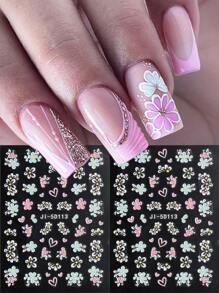 2 张 5D 花朵美甲贴纸花瓣花心簇彩色马卡龙浮雕贴花美甲装饰美甲滑块 - 彩色 - 查看 2