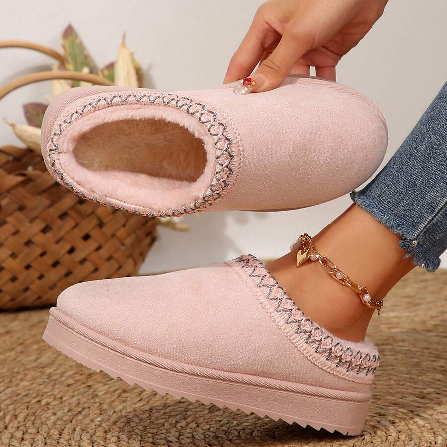 Bosleng Women's Sandals Warm And Durable Shoes For Outdoor Non Slip Comfort, Platform Snow Boots And Winter Slippers With Thickened Flat Soles - 粉色 - 查看 1