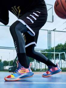 新款优质男士运动篮球鞋，橡胶外底，均匀胎面花纹，抓地防滑，女式专业篮球鞋，鞋面轻便透气，厚衬里，保护脚部并保持稳定，男女高回弹减震篮球鞋，潮流街头篮球鞋，舒适户外运动鞋，休闲校园情侣篮球鞋 - 彩色 - 查看 9