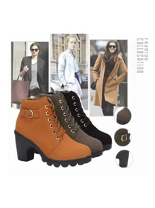 Botas Cortas Y Tacones Gruesos Para Mujer