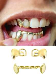 Set Of Hip-Hop Style Hollow Vampire Fang Tooth Decorative Dental Grillz