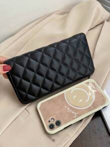 1pc Quilted Decor PU Leather Zipper Long Wallet, Fashionable For Women Daily Use And Gift Wallet Purse Wallet Mini Wallet