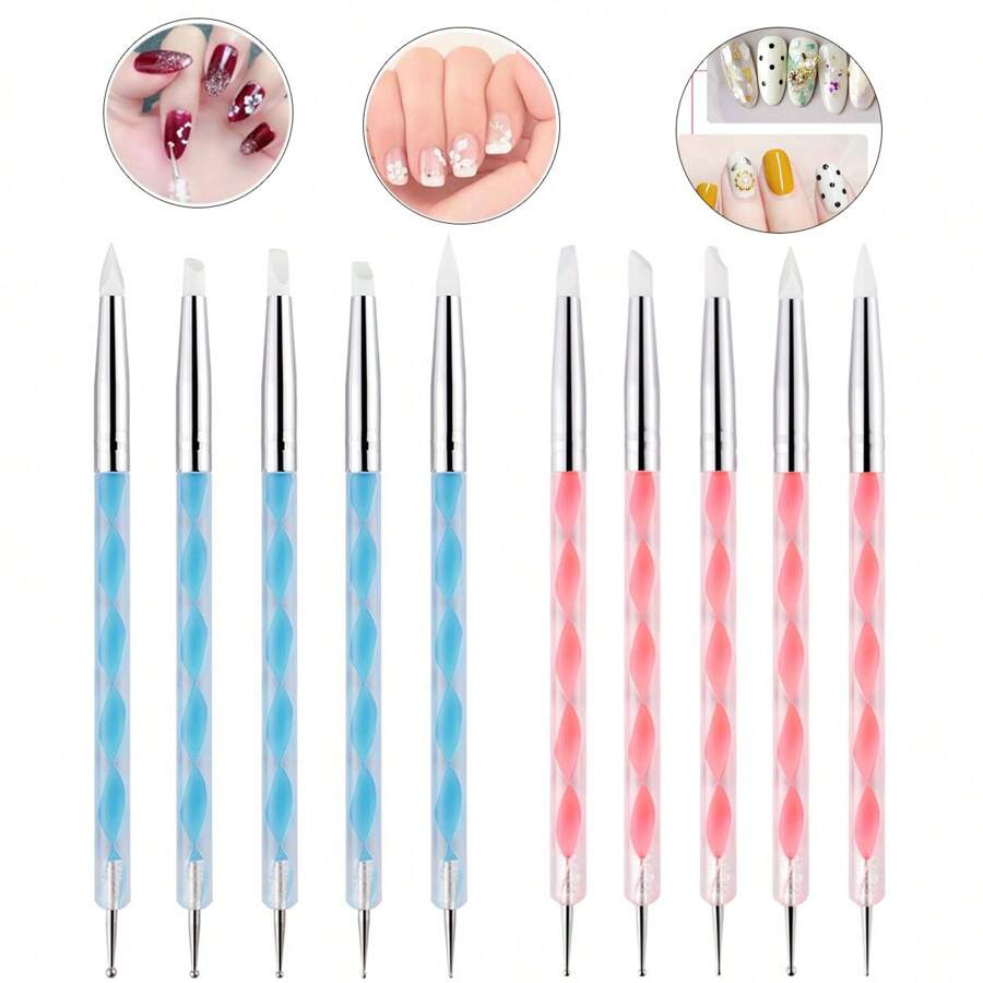 5pcs Acrylic Dotting Pens With Threaded Metal Tips, Suitable For Floral Painting And Dotting Techniques (Pink, Blue) - Blue - View 1