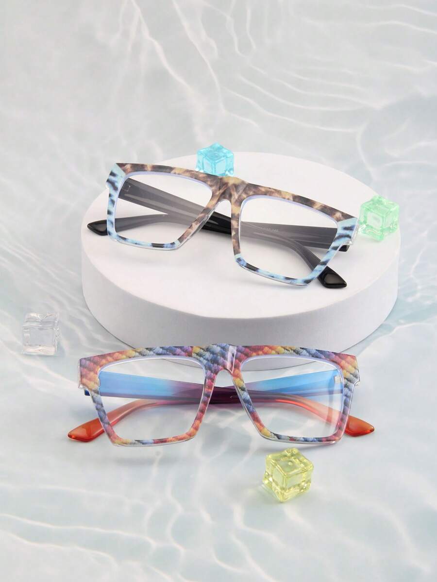 1 副时尚复古风格 PC 材质平光镜片眼镜，适合日常街头摄影 - 無色 - 查看 1