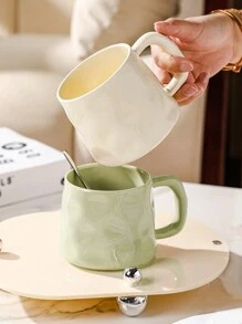 1 件简约创意手工纹理奶油色陶瓷杯，大容量家用杯，饮用水/办公室/早餐，优雅奶油咖啡杯返校