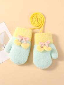 1 Pair Winter Baby Girls Cherry Print Neck Hanging Gloves, Full Covered Warm And Cute, Suitable For 1-3 Years Old - 1Pair - View 8