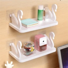 1pc Bathroom No Drilling Swan Shelf, Tissue Paper Holder Towel Storage Rack For Bathroom Accessories, Shower Cap, Body Wash, Shampoo, Toothbrush Cup, Multi-Functional Flat Shelf, Kitchen Storage Hanging Rack - Multicolor - View 7