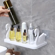 1pc Bathroom No Drilling Swan Shelf, Tissue Paper Holder Towel Storage Rack For Bathroom Accessories, Shower Cap, Body Wash, Shampoo, Toothbrush Cup, Multi-Functional Flat Shelf, Kitchen Storage Hanging Rack - Multicolor - View 1