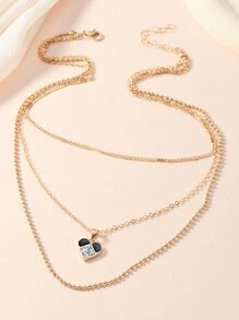 1 件女式心形吊坠项链，适合日常休闲和派对佩戴 - 金色 - 查看 2