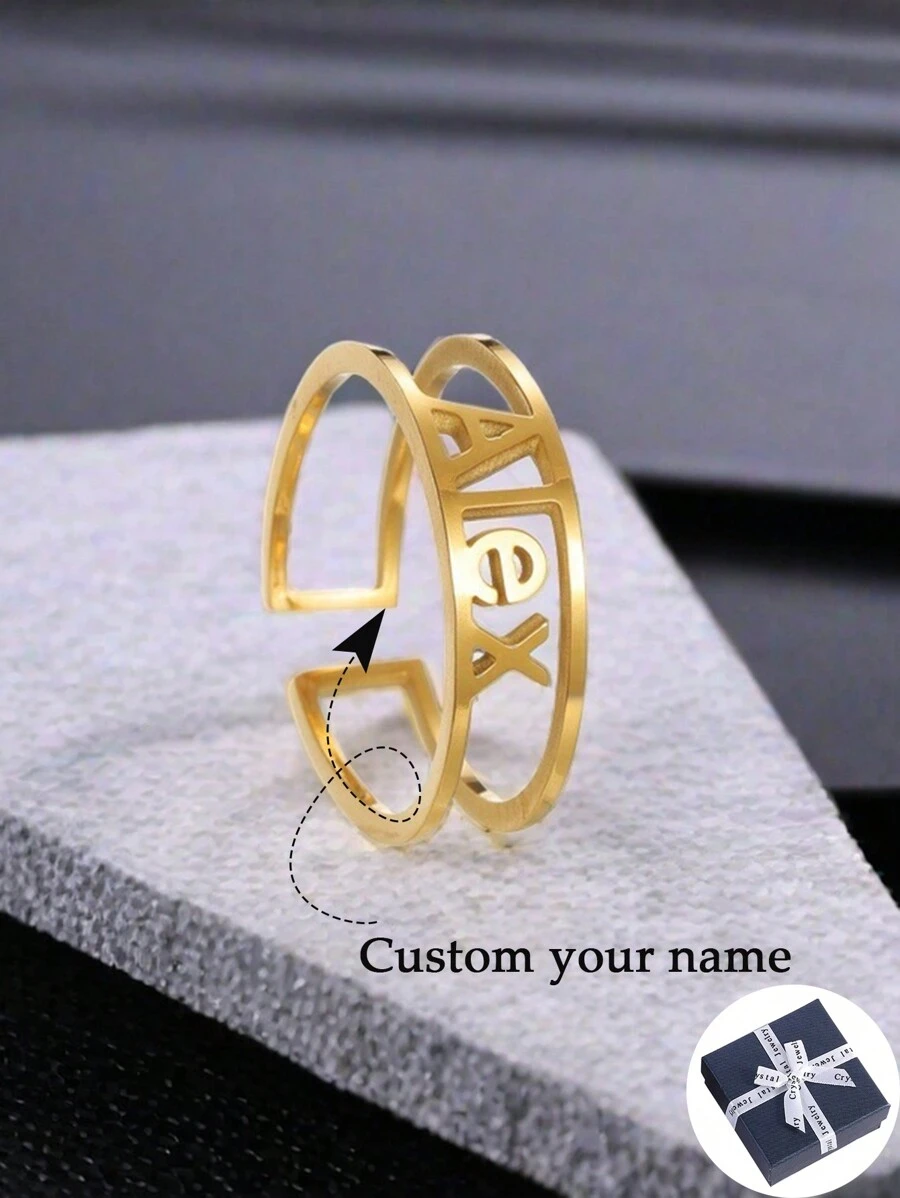 Customized Engraved Name Ring Stainless Steel Name Text Open Ring For Women Men Valentine's Day/Birthday/Anniversary Gift, Friend/Graduation/Christmas Luxury Gift