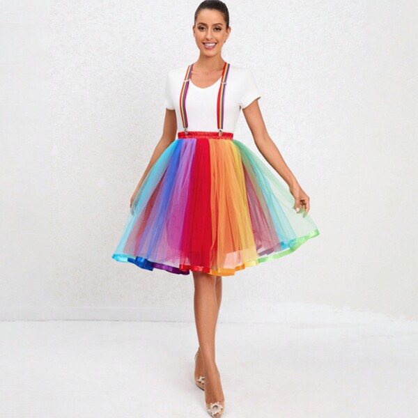 Christmas Multi-Layer Rainbow Tulle Skirt, Puffy Princess Tutu Skirt For Adults Fall Clothes For Women